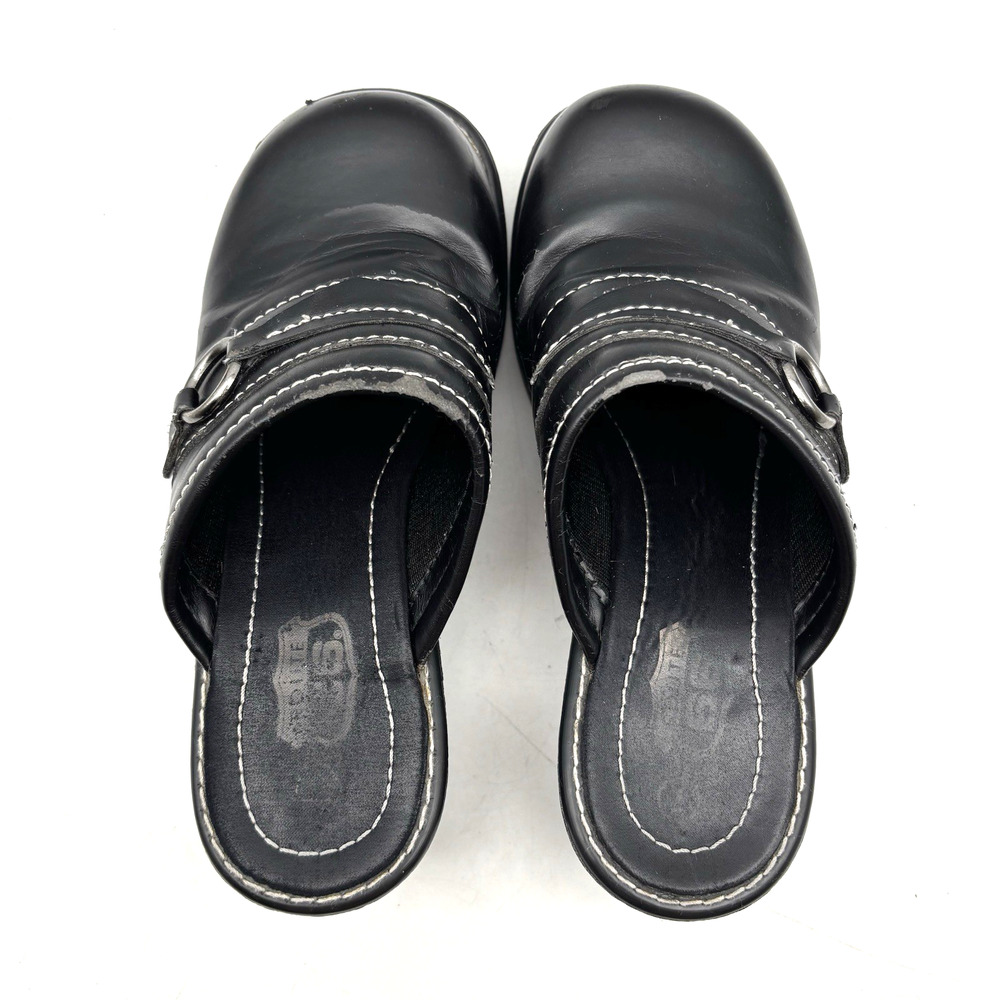 Vintage 90s Y2K Route 66 Black Faux Leather Chunky Platform O-ring Mules 7 - Picture 6 of 16